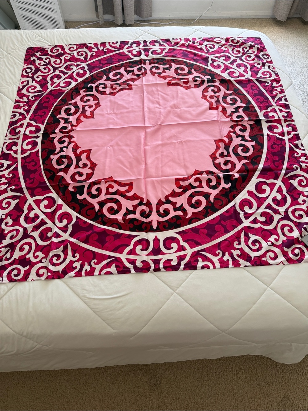 Pink mandala style silk scarf